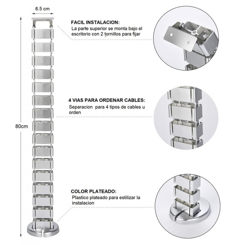 ORDENADOR CABLE ESPIRAL PARA ESCRITORIO 80CM