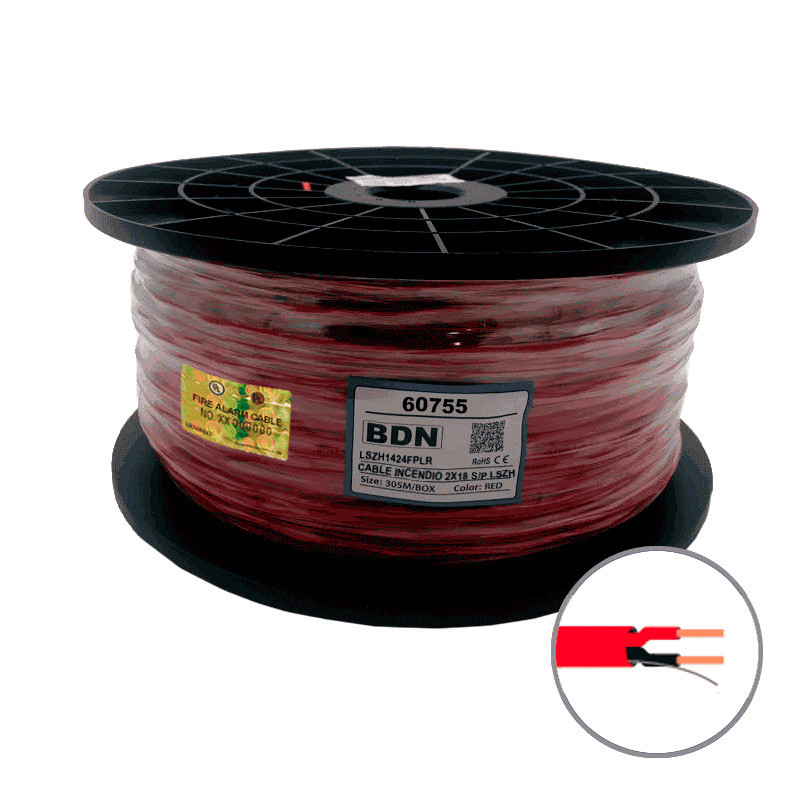 CABLE INCENDIO UL ROJO BDN 2X18 AWG S-P LSZH 305M