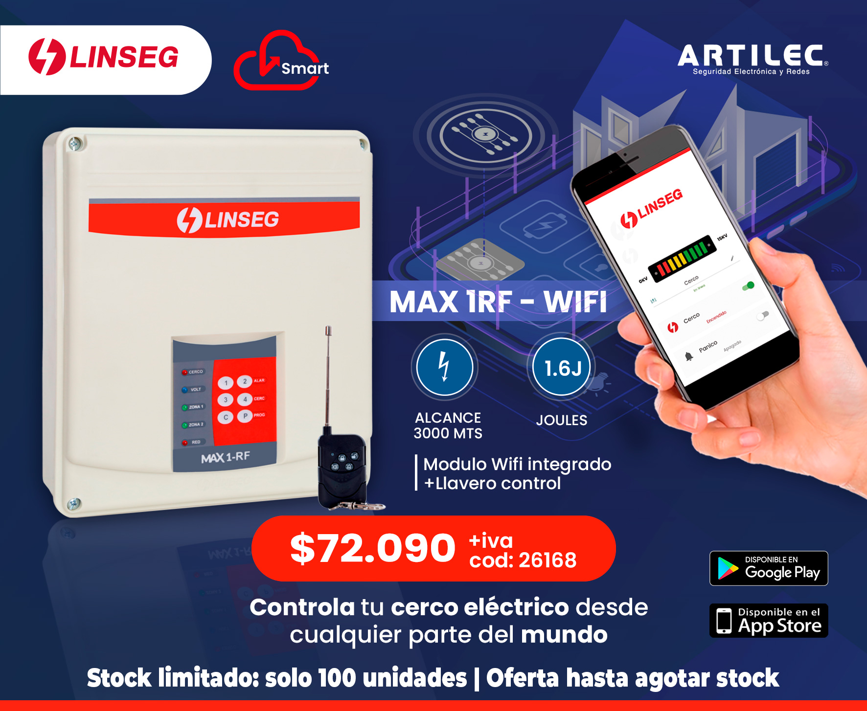 ENERGIZADOR 3000MTS 1.6 JOULE VERSION CON 1 LLAVERO + modulo wifi